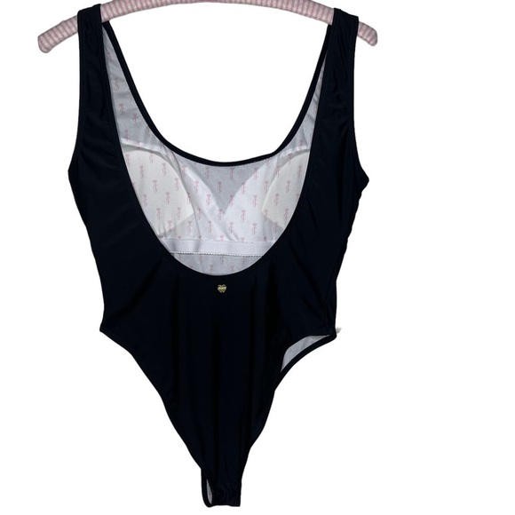 Juicy Couture Logo Black Label Deep Scoop Back High Cut One Piece Swimsuit Med - Picture 7 of 13